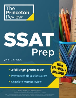 Princeton Review SSAT Prep 2nd Edition paperback with practice tests, review sections, and test-taking drills.