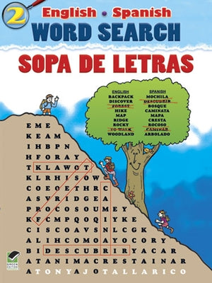 Paperback English-Spanish word search puzzle book by Dover Publications featuring Sopa de Letras #2 for language practice.