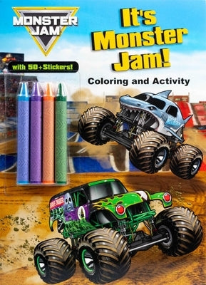 Paperback book titled "Monster Jam: It's Monster Jam!" by Studio Fun International featuring colorful monster truck illustrations.
