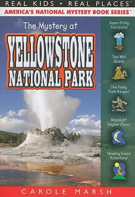 Paperback mystery book titled "The Mystery at Yellowstone National Park" from Carole Marsh Mysteries series featuring a scenic park landscape.