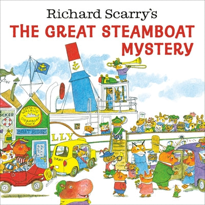 Paperback of Richard Scarry's The Great Steamboat Mystery featuring colorful illustrated cover with characters and steamboat scene.