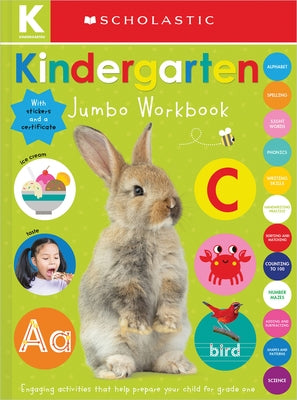 Paperback Kindergarten Jumbo Workbook from Cartwheel Books showing colorful pages with early learning activities for young children.