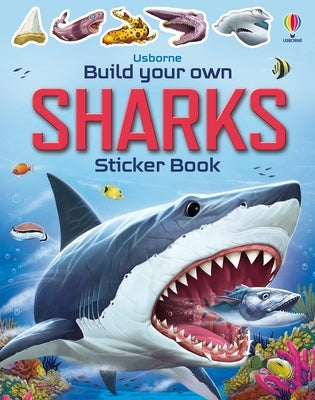 Build Your Own Sharks paperback by Usborne Books featuring colorful shark illustrations and interactive pages for kids.