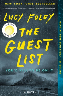Paperback of The Guest List by William Morrow & Company with a cover featuring a mysterious outdoor gathering scene.