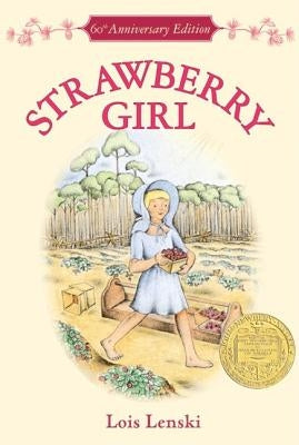 Paperback of Strawberry Girl novel by HarperCollins featuring a colorful cover illustration of a young girl and rural farm scenery.