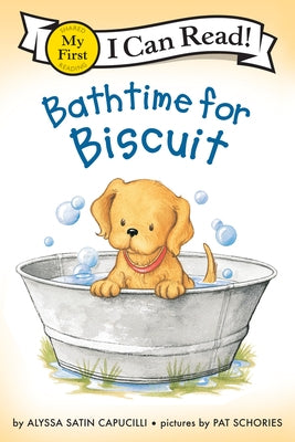 Paperback of Bathtime for Biscuit by HarperCollins showing the book cover with colorful illustrations and Biscuit the puppy.