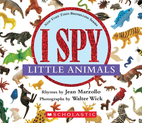 Colorful I Spy Little Animals board book by Cartwheel Books featuring playful animal pictures and picture riddles for children.