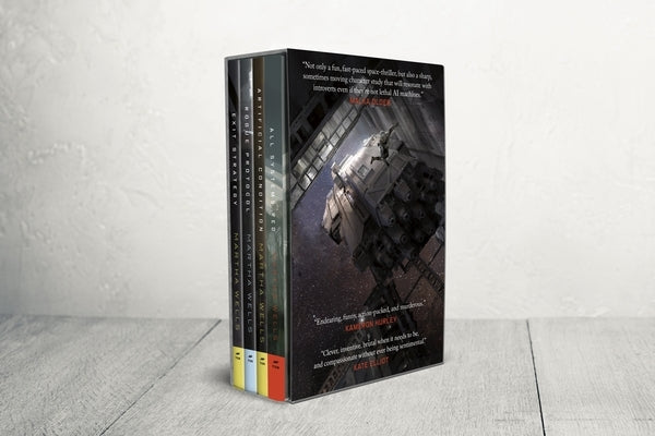 Boxed set of The Murderbot Diaries novels by Tordotcom, including All Systems Red, Artificial Condition, Rogue Protocol, and Exit Strategy.