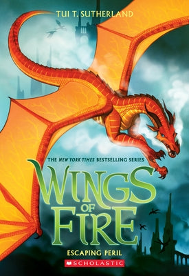 Paperback of Escaping Peril from Wings of Fire #8 series by Scholastic Press, showing the book cover with dragon illustrations.