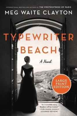 Paperback Typewriter Beach by Harper Large Print with a cover featuring a vintage typewriter and beach scene.