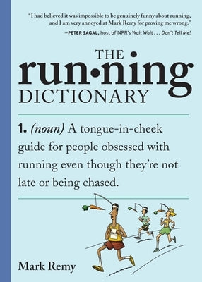Paperback of The Running Dictionary by Workman Publishing, featuring a close-up of the book cover with running-themed design.