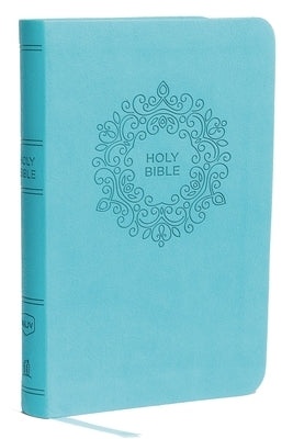 Blue imitation leather NKJV Thomas Nelson compact Bible with red letter edition and thin, lightweight design.