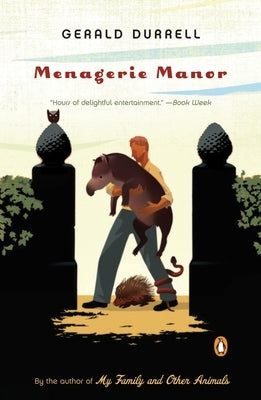 Paperback of Menagerie Manor by Penguin Books showing the book cover with colorful animal illustrations.