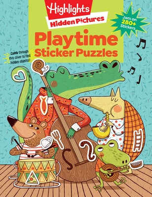 Playtime Sticker Puzzles paperback by Highlights Press featuring colorful puzzle images and reusable stickers for kids' play.