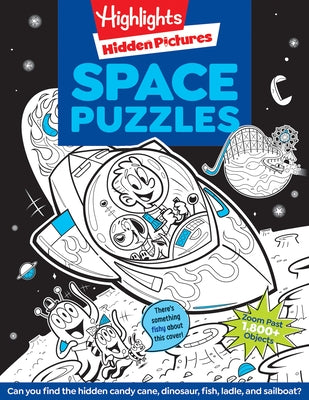 Space Puzzles solar system puzzle book for kids by Highlights Press, featuring over 100 puzzles and space-themed activities.