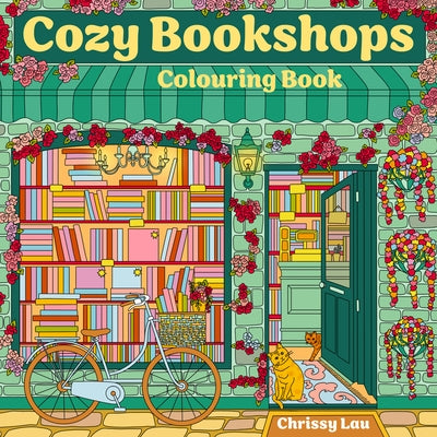 Paperback Cozy Bookshops colouring book with detailed illustrations of charming bookstores for relaxing coloring.