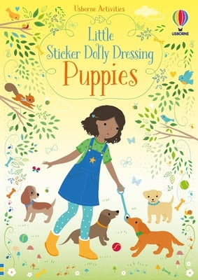 Paperback Little Sticker Dolly Dressing Puppies by Usborne Books featuring colorful puppy stickers and dressing activities for kids.