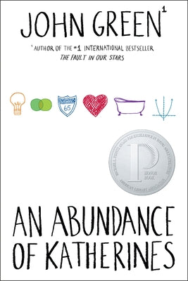 Paperback of "An Abundance of Katherines" by Penguin Books, showing the book cover with colorful typography and design.