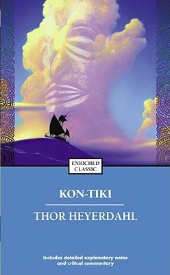 Cover of the mass market paperback "Kon-Tiki" by Simon & Schuster featuring an illustration of a traditional raft on the ocean.