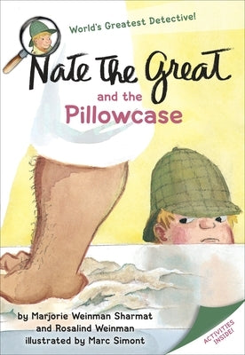 Paperback copy of Nate the Great and the Pillowcase by Yearling Books, featuring colorful cover art with Nate the Great illustration.