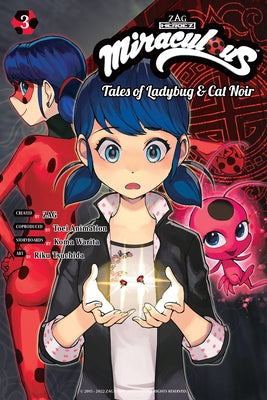 Paperback manga book titled "Miraculous: Tales of Ladybug & Cat Noir 3" by Kodansha Comics, featuring colorful cover art.