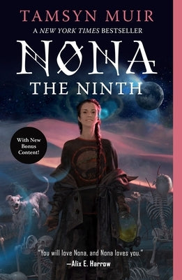 Paperback copy of Nona the Ninth by Tor Books showing the book cover with dark and mysterious artwork.