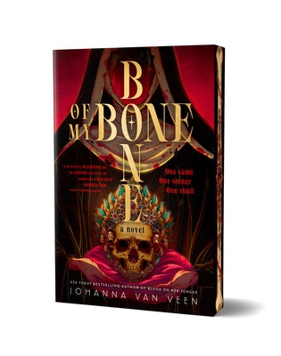 Paperback edition of Bone of My Bone by Poisoned Pen Press, featuring a close-up of the book cover with intricate design details.