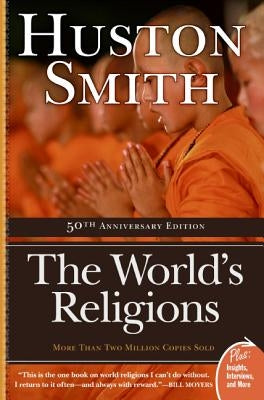 Paperback copy of The World's Religions by HarperOne, featuring the book cover with diverse religious symbols.