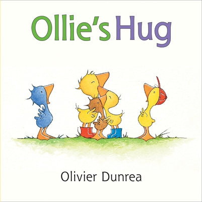 Colorful cover of Ollie's Hug board book by Clarion Books featuring a playful illustration of a bear hugging a friend.