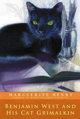 Paperback copy of Benjamin West and His Cat Grimalkin by Aladdin Paperbacks, showing the book cover with illustration and title.