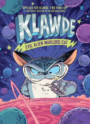 Paperback of Klawde: Evil Alien Warlord Cat #1 by Penguin Workshop, featuring the book cover with colorful alien and cat illustrations.