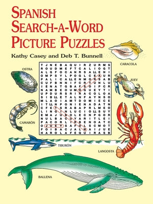 Paperback Spanish Search-A-Word Picture Puzzle book by Dover Publications with colorful illustrated pages for language learning.
