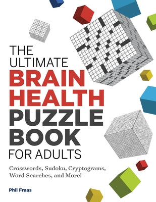 Paperback brain health puzzle book by Callisto featuring crosswords, Sudoku, cryptograms, and word searches for adults.