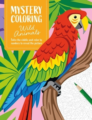 Mystery coloring book by David & Charles featuring wild animals, solve riddles, and color by numbers to reveal animal images.
