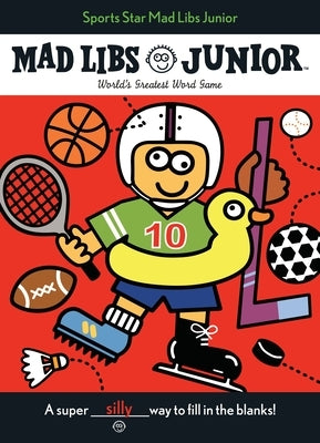 Paperback Sports Star Mad Libs Junior game book with colorful sports-themed pages and playful illustrations.