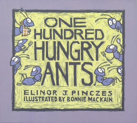 Paperback copy of "One Hundred Hungry Ants" by Clarion Books showing colorful ants crawling on the cover.