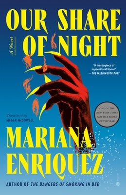 Paperback of "Our Share of Night" by Hogarth Press, featuring the book cover with dark and atmospheric artwork.