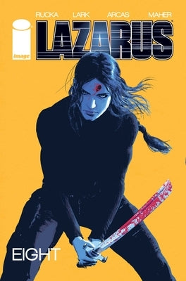 Paperback of Lazarus Volume 8 comic book by Image Comics featuring detailed cover art and vibrant colors.