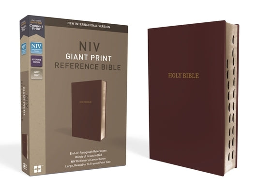 NIV, Reference Bible, Giant Print, Leather-Look, Burgundy, Red Letter Edition, Indexed, Comfort Print by Zondervan
