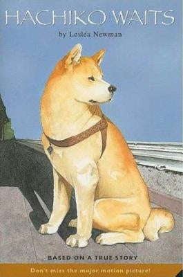 Close-up of the paperback book "Hachiko Waits: Based on a True Story" by Square Fish, showing the cover design and title.