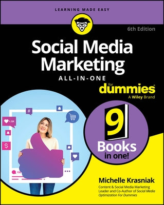 Paperback book titled "Social Media Marketing All-In-One for Dummies" by For Dummies, featuring colorful cover design.