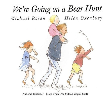 Paperback of "We're Going on a Bear Hunt" by Margaret K. McElderry Books, showing the book cover with colorful illustrations.
