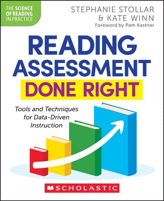Paperback book titled "Reading Assessment Done Right" by Scholastic Professional, featuring a colorful cover with educational graphics.