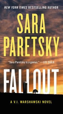 Mass market paperback of Fallout: A V.I. Warshawski Novel by William Morrow & Company, featuring a cover illustration of a city scene.