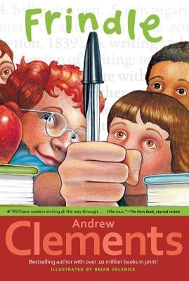 Paperback edition of the book "Frindle" by Atheneum Books for Young Readers, showing the cover with colorful illustration.