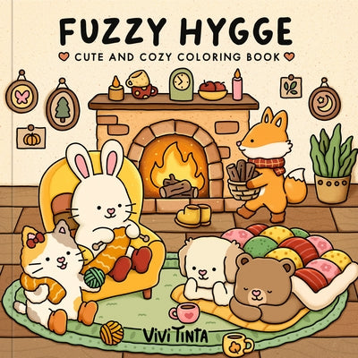 Fuzzy Hygge coloring book for adults and teens featuring adorable animal characters, perfect for stress relief and relaxation.