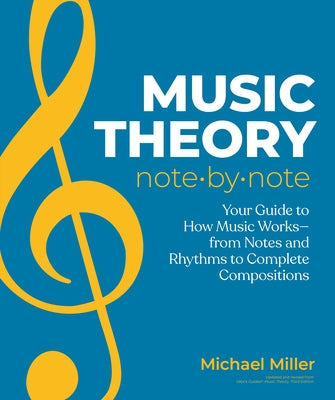 Paperback book titled "Music Theory Note by Note" by DK Publishing, showing a colorful cover with musical notes and diagrams.