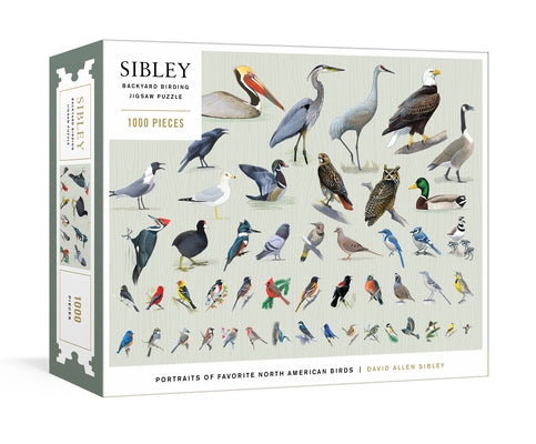 1000-piece Sibley Backyard Birding puzzle featuring detailed portraits of North American birds, ideal for adult birding and puzzle enthusiasts.