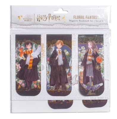 Set of five Harry Potter floral fantasy magnetic bookmarks by Insight Editions Gift, featuring magical floral designs.