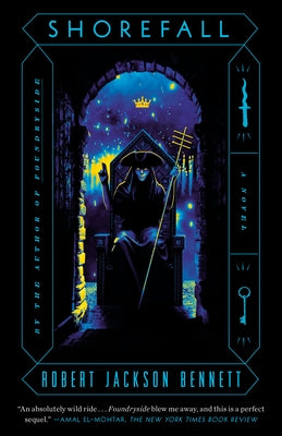 Paperback copy of Shorefall by Del Rey Books featuring the book's cover art and title on the front.